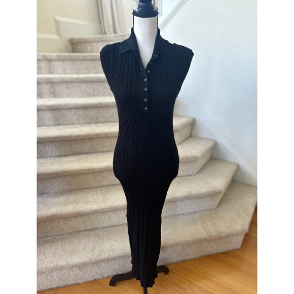 Heartloom Tulip Black Cableknit Stretch Collared Cap Sleeve Midi Knit Dress - Picture 2 of 7